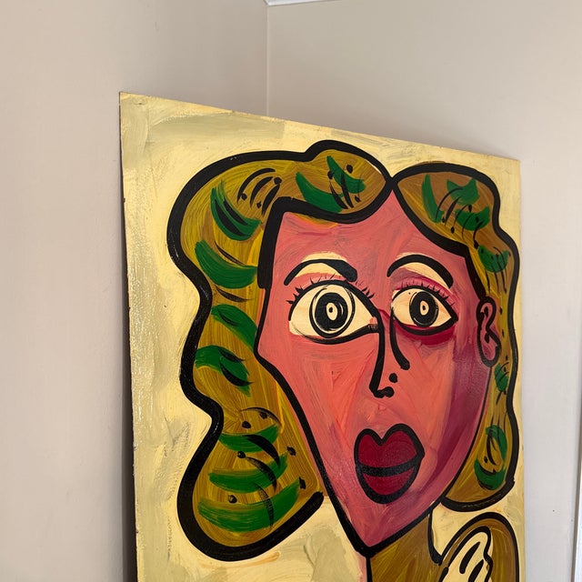 1970s 1970s Peter Keil Original Abstract Portrait Painting on Board For Sale - Image 5 of 9