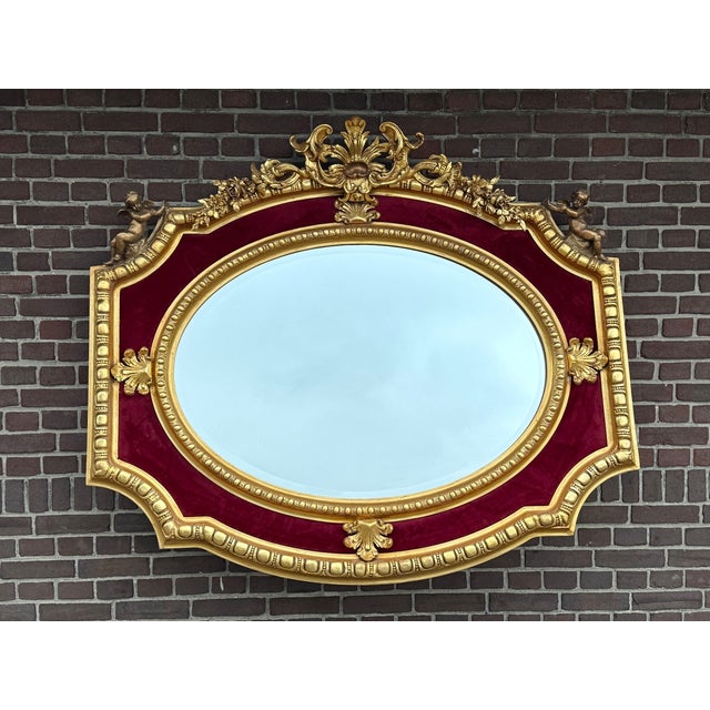 1980 French Louis XVI Gold Velvet Wood Wall Mirror 1 Piece For Sale - Image 11 of 13