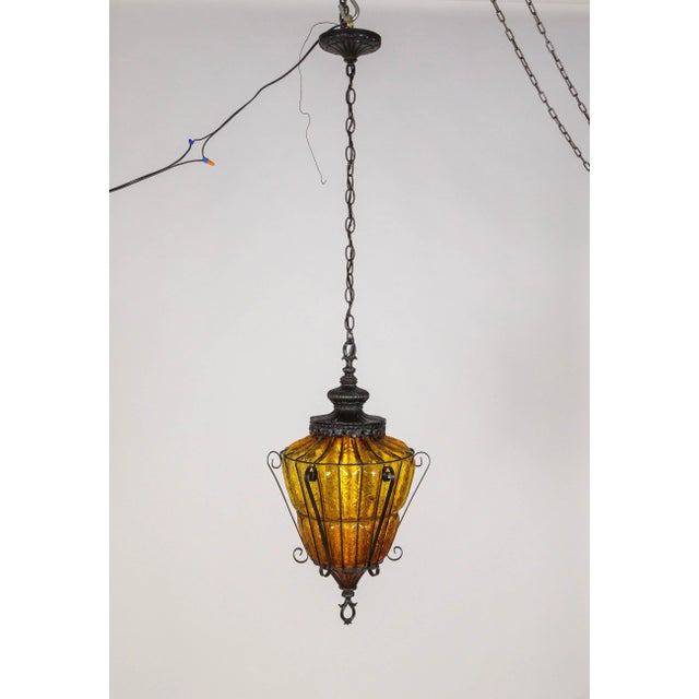 1960s Caged Amber Glass Lantern For Sale - Image 10 of 12