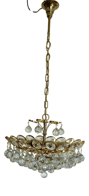 Brass and Rainbow Lead Crystal 8-Light Chandelier from Palwa, 1960s