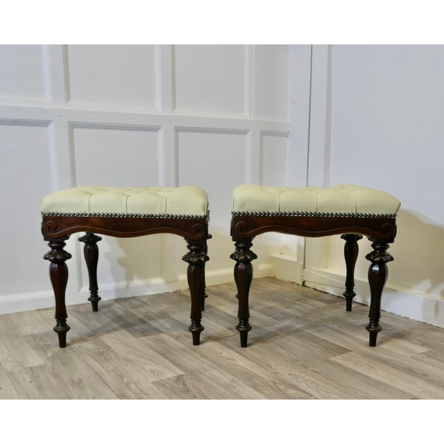 Set of Chesterfield Buttoned Leather and Walnut Stools For Sale - Image 6 of 7