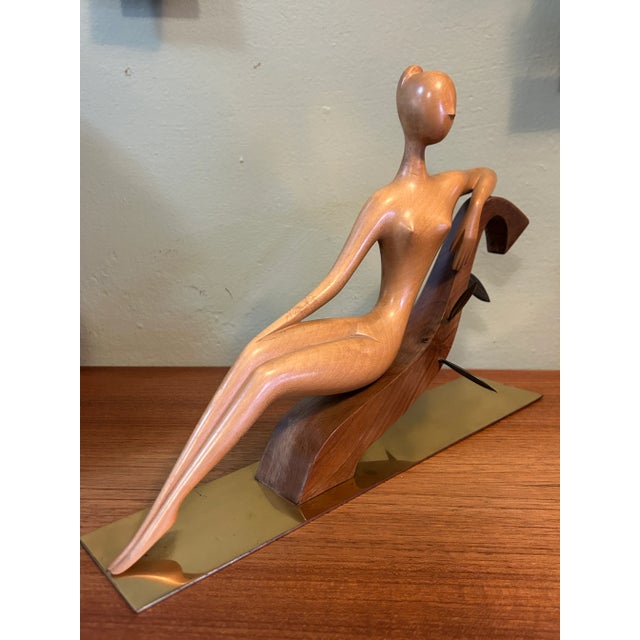 You are viewing an amazing Mixed Wood + Brass Reclining Female Nude Sculpture by Franz Hagenauer c1955. This lovely...