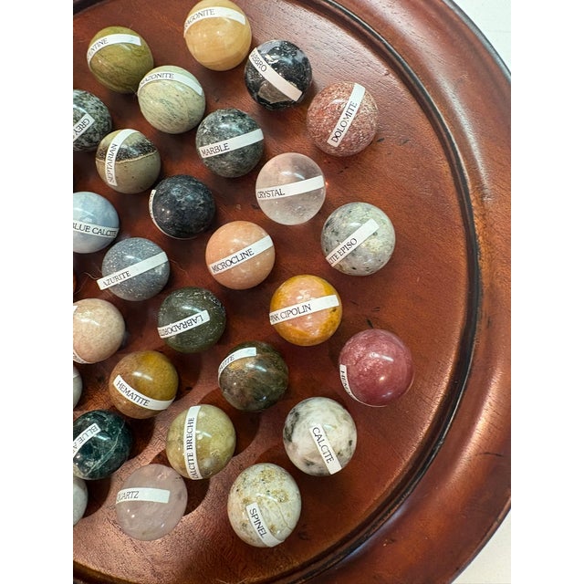 Brown European Handcrafted Solitaire Game With Semi Precious Stone Marbles & Gilt Pedestal Bowl For Sale - Image 8 of 15