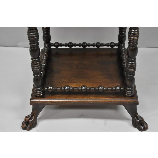 Mid 20th Century Antique American Empire Mahogany Carved Paw Foot 3 Tier Plant Stand Side Table For Sale - Image 5 of 15