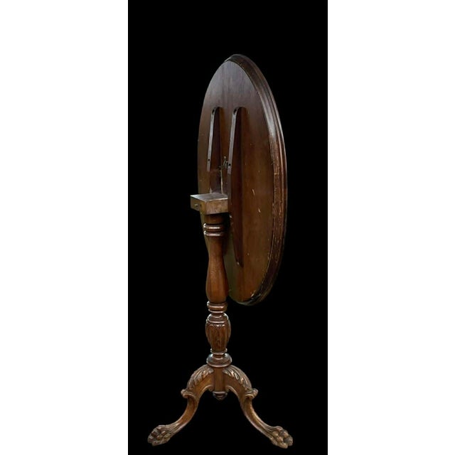 Late 19th Century Victorian Tilt-Top Table W/Burlwood Top, Floral Inlay and Lions Paw Feet For Sale - Image 4 of 8