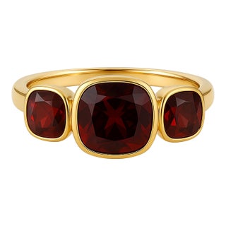 Garnet Three Stone Setting Statement Ring in 925 Sterling Silver Us 7 For Sale