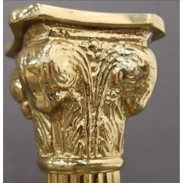 Pair of 1980s Solid Brass Ornate Neoclassical Corinthian Column Candle Holders For Sale - Image 4 of 7
