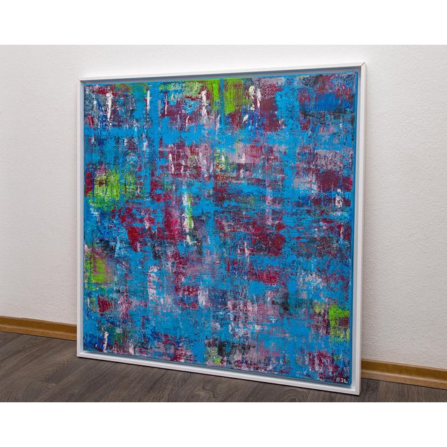 Blue "Abstract_008" Contemporary Oil Painting on Canvas, Framed For Sale - Image 8 of 9