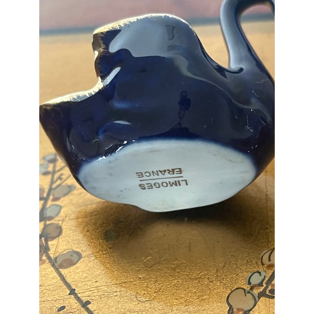 Shabby Chic Vintage Cobalt Gold Limoges France Salt Cellar Swan Porcelain For Sale - Image 3 of 4