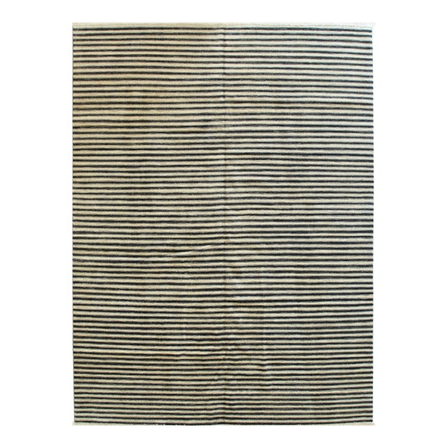 Isla Striped Multicolor Hand-Knotted Wool Rug Carpet, Modern Striped Design For Sale
