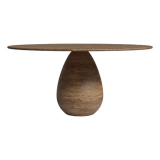 Pearl Noche Travertine Round Dining Table 60" For Sale