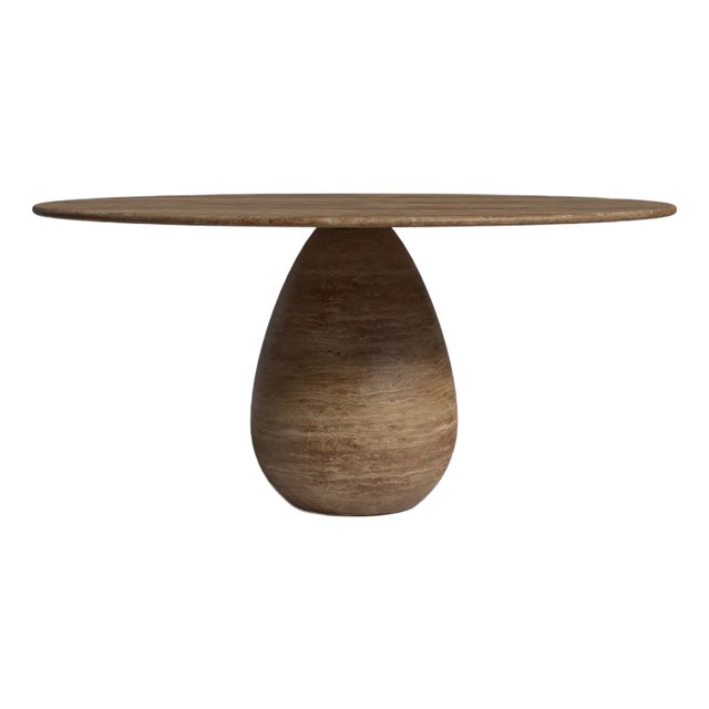 Pearl Noche Travertine Round Dining Table 60" For Sale