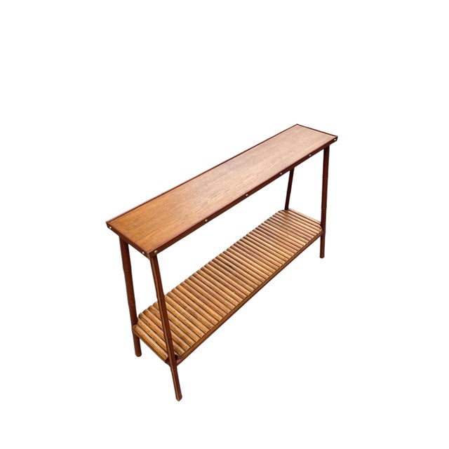Vintage Stitched Leather and Oak Shelf by Jacques Adnet, 1950s For Sale - Image 10 of 15