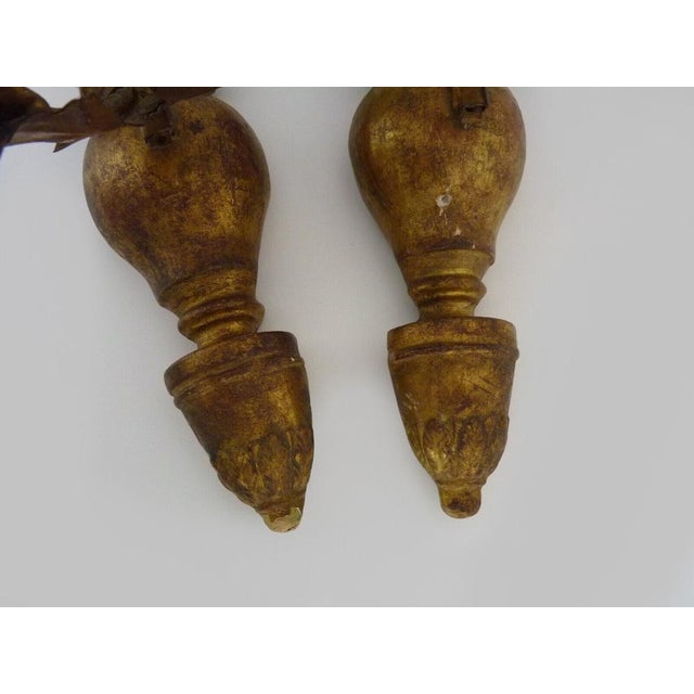 Large Vintage Italian Wall Lights in Gilded Wood and Metal Arms, 1950s, Set of 2 For Sale - Image 9 of 11
