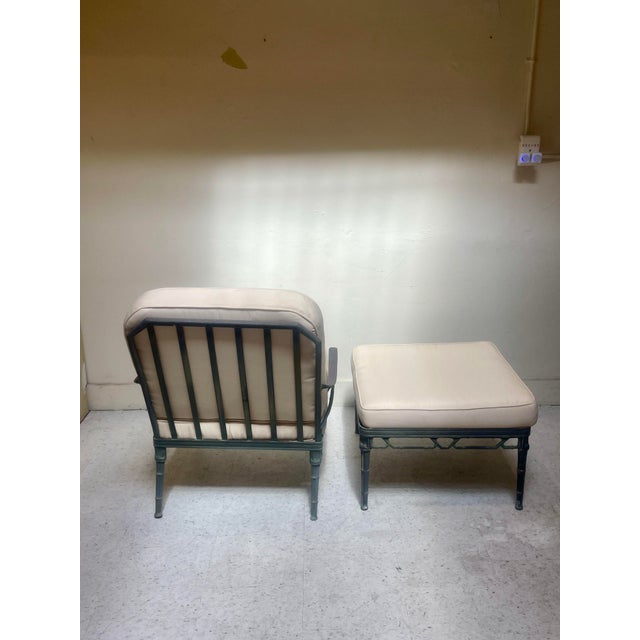 Verdigris Vintage Lounge Chairs and Ottoman Set of 3 Pieces - Attributed to Brown Jordan Calcutta For Sale - Image 8 of 10