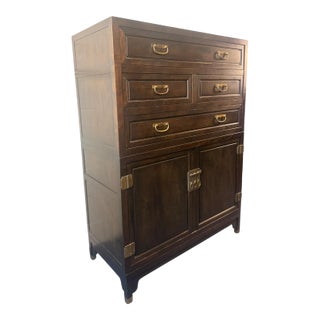 1970s Michael Taylor for Baker Modular Gentleman’s Chest / Cabinet in Dark Walnut With Brass Hardware For Sale