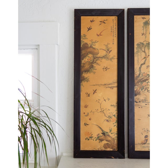 Pair of 1960s Chinoiserie Printed Panels on Wood With Asian Bird Motif For Sale - Image 4 of 14