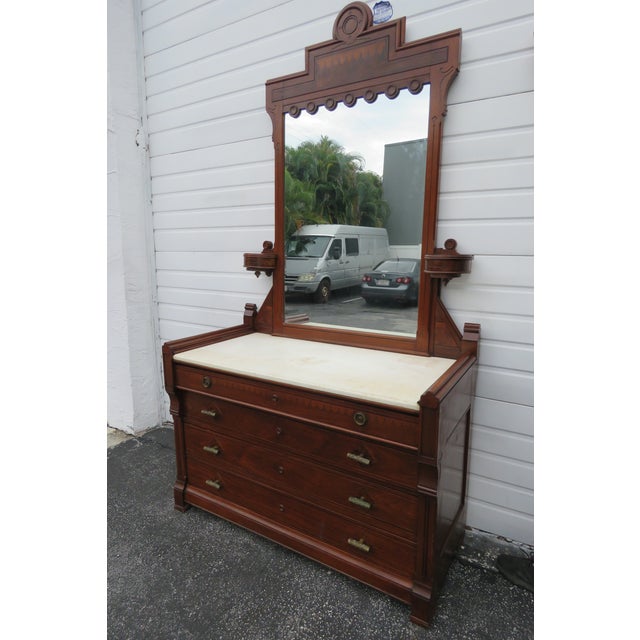 Eastlake Victorian Early 1880s Marble Top Dresser With Tall Mirror Chairish