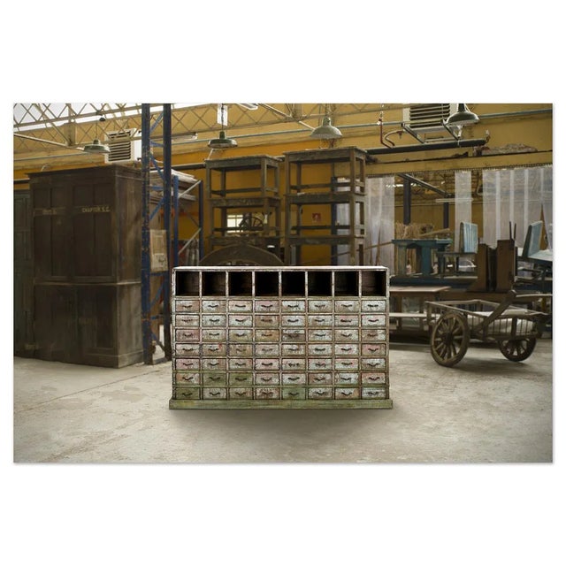 Wood Workshop Cabinet with 56 Drawers and 8 Lockers For Sale - Image 4 of 9