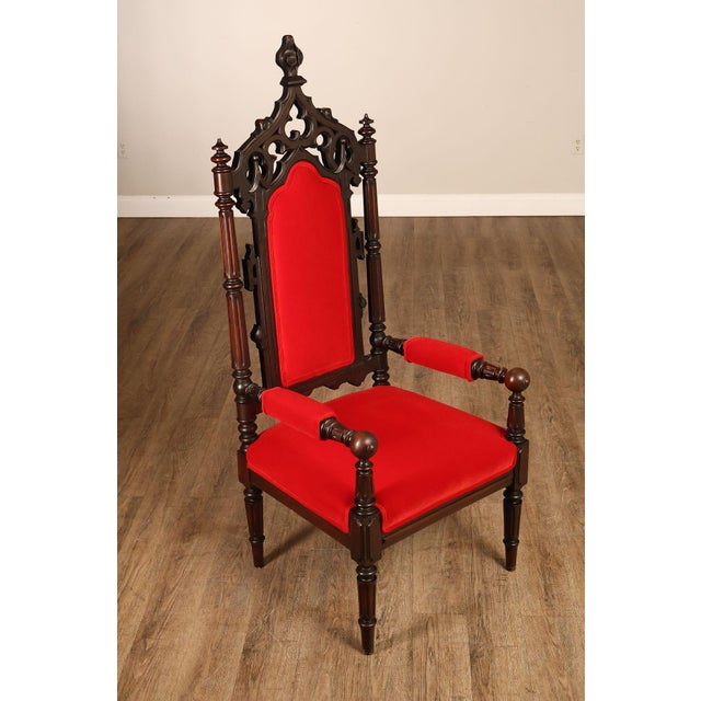 Gothic Gothic Revival Walnut Carved Wood Throne Pair Of Armchairs For Sale - Image 3 of 18
