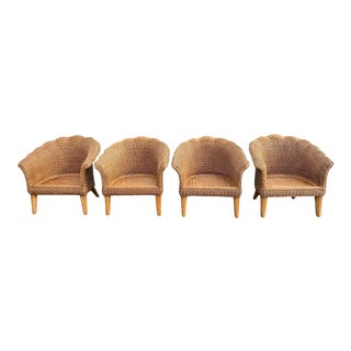 Vintage Wicker Scalloped Shell Club Chairs - a Set For Sale
