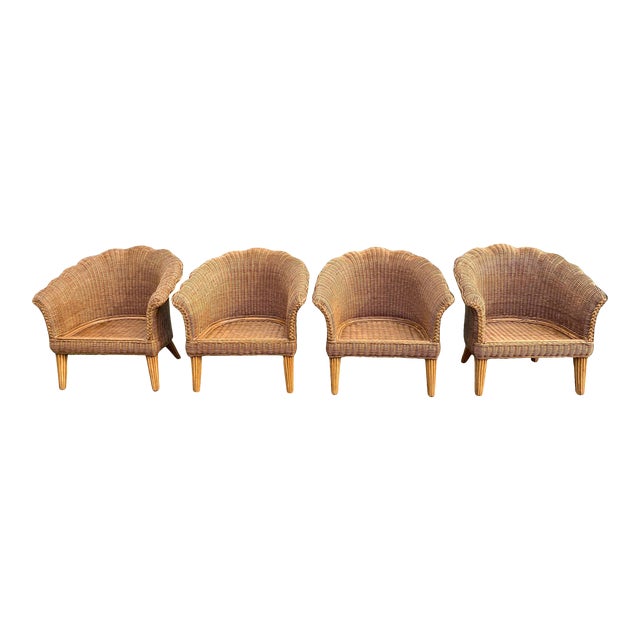 Vintage Wicker Scalloped Shell Club Chairs - a Set For Sale