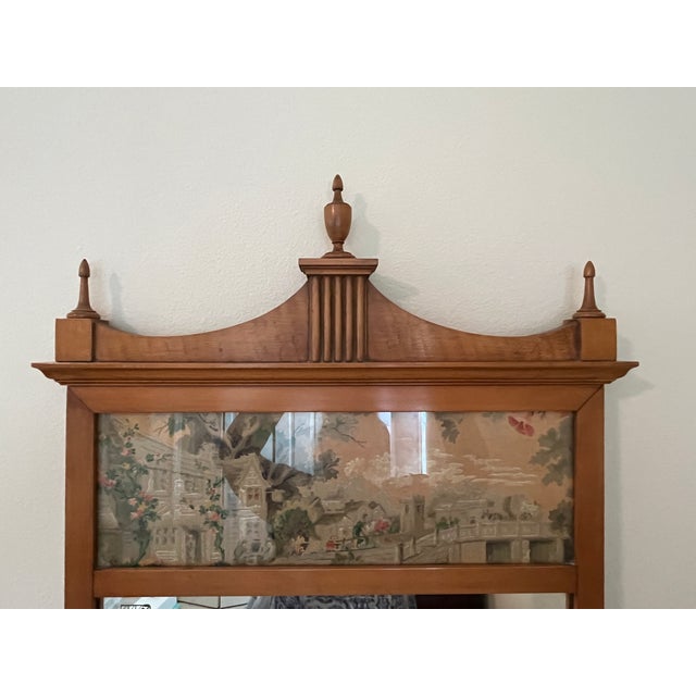 1920s Pecan Fruitwood French Provincial Wall Mirror With Watercolor Painting For Sale - Image 4 of 9