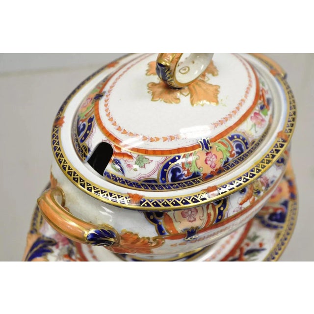 19th Century Antique English Ironstone Diamond Patent Covered Sauce Tureen With Underplate For Sale - Image 5 of 12