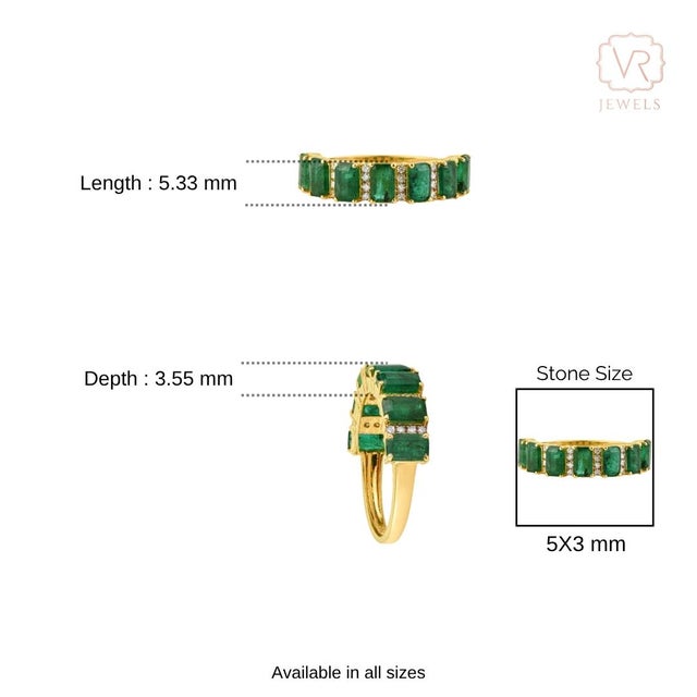 VRJewels 2.2ct Emerald & Diamond Half Band Ring in 18k Yellow Gold Size 9 For Sale - Image 13 of 18