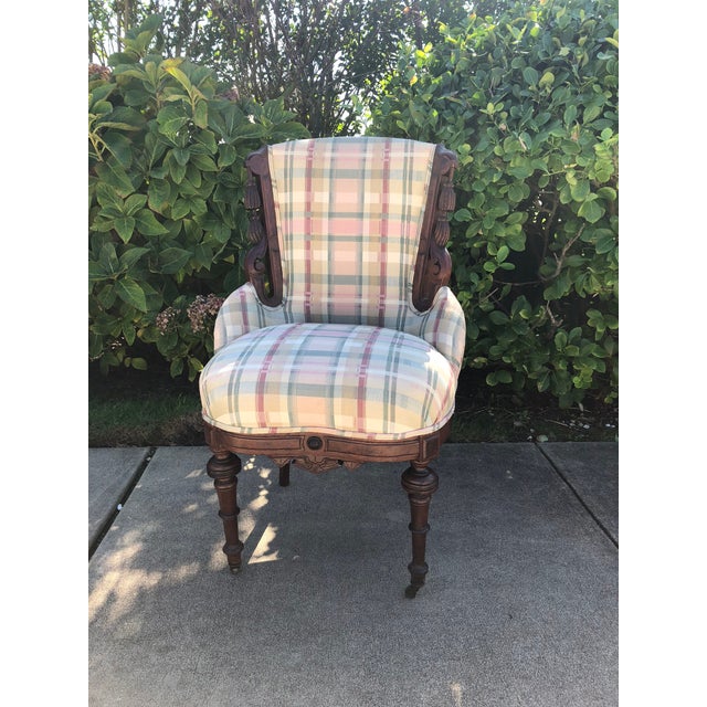 Antique Eastlake Plaid Upholstered Side Chair Chairish