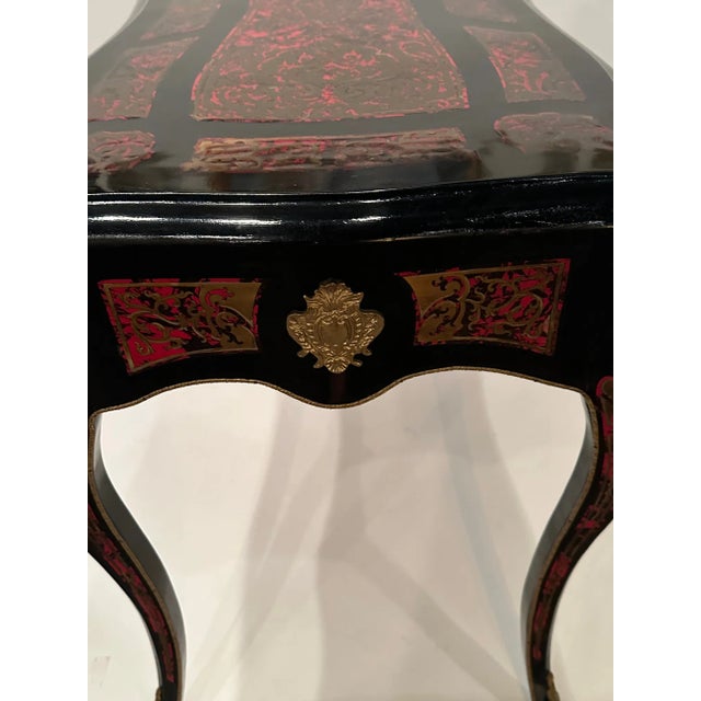 Black Laquer & Reddish Faux Tortoise Brass Inlaid Desk For Sale - Image 9 of 12
