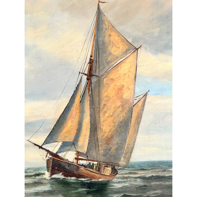 Nautical Vintage Signed Sailing Ship Seascape Oil Painting For Sale - Image 3 of 13