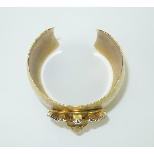 Gerard Yosca Gold Plate & Rhinestone Cuff Bracelet With Lion Motif For Sale - Image 4 of 12