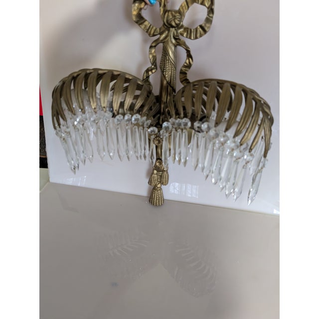 Bronze Mid 20th Century Baccarat Style Crystal Bronze Palm Tree Leaf Sconce For Sale - Image 8 of 11