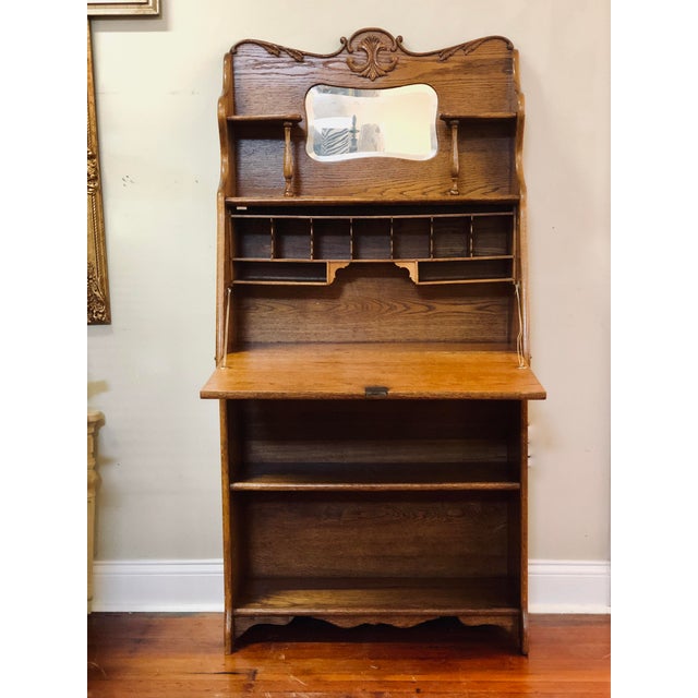 Antique Oak Victorian Secretary Desk Bookcase W/Mirror Chairish