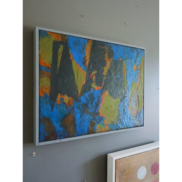 1992 Modernist 'Cobalt Collision' Vintage Original Abstract Oil Painting, Framed For Sale - Image 4 of 12