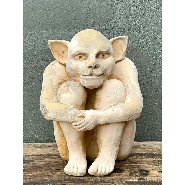 Vintage Plaster Crouching Gargoyle Figure For Sale - Image 10 of 12