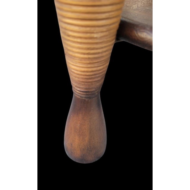 English Vintage Theodore Alexander Style Pen Shell Leather Rattan Round Side Table For Sale - Image 3 of 8