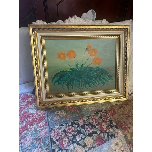 This is a rare find hand painted oil piece of art. Straight out of the Pineywoods of Deep East Texas! The saffron daisies...