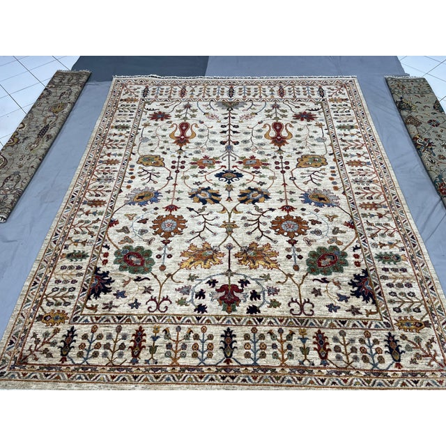 Art Deco Beige Sultani Persian-Style Floral Natural Dye Wool Area Rug, 8'2" X 9'9" For Sale - Image 3 of 16
