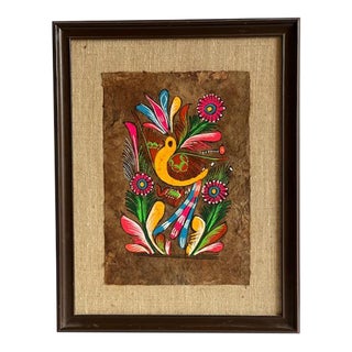 Vintage Framed Amate Bark Wall Art/ Mexican Folk Art For Sale