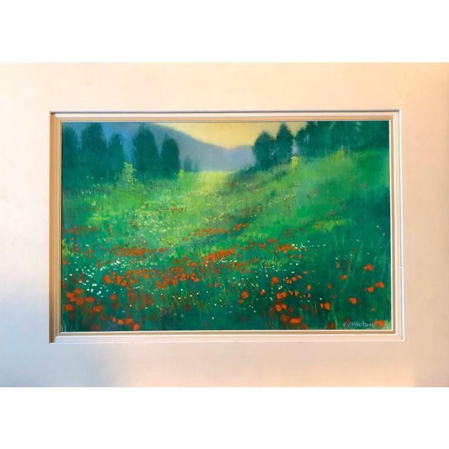 Green Kuno Vollet, German Contemporary Pastel Painting Radiant Landscape Field with Flowers Poppies, 2002 For Sale - Image 8 of 9