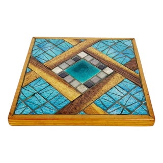 Ceramic and Wooden Trivet, France, 1960s For Sale