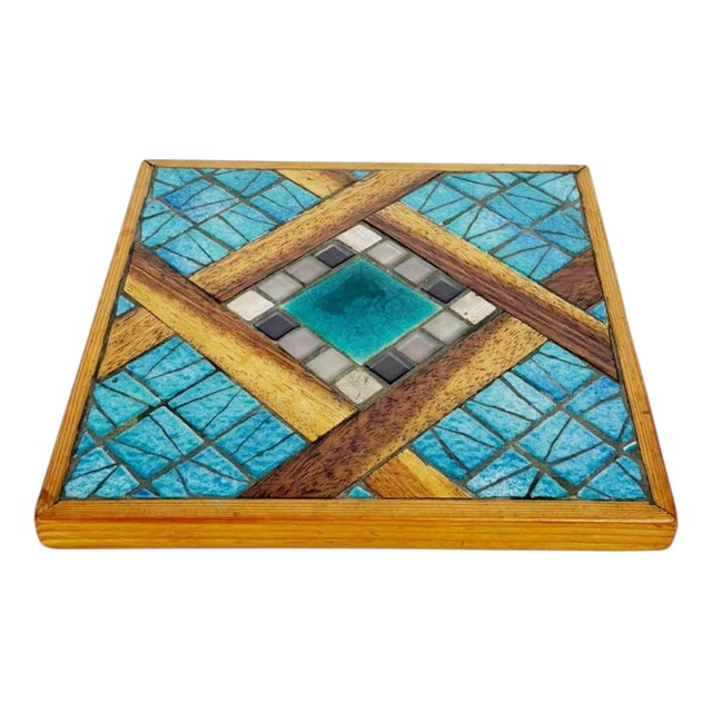 Ceramic and Wooden Trivet, France, 1960s For Sale