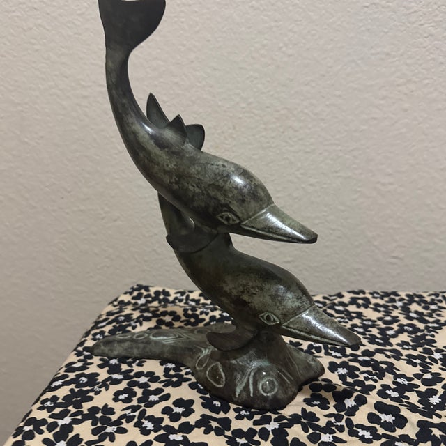 Mint 1980s Bronze Sculpture of Two Dolphins For Sale - Image 8 of 12