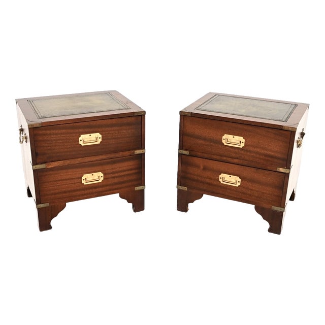 Antique Military Campaign Style Bedside Chests, 1950, Set of 2 For Sale