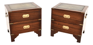 Antique Military Campaign Style Bedside Chests, 1950, Set of 2