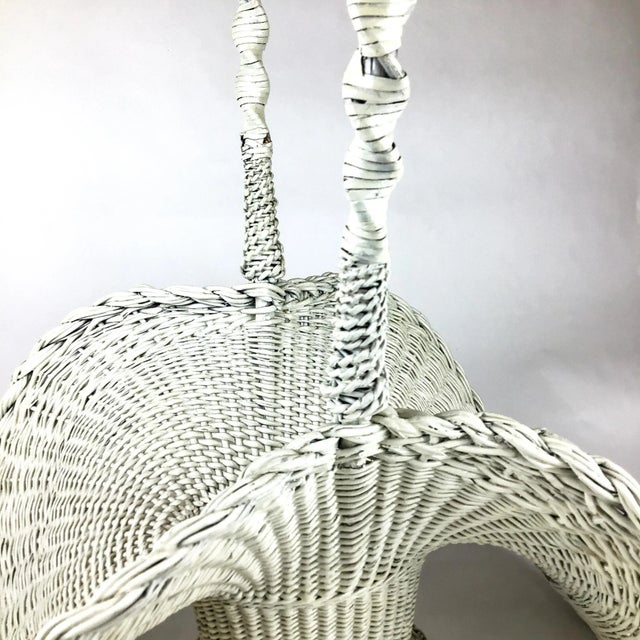 Wood Antique White Wicker Victorian Hand Woven Artisan Butterfly Basket For Sale - Image 7 of 13