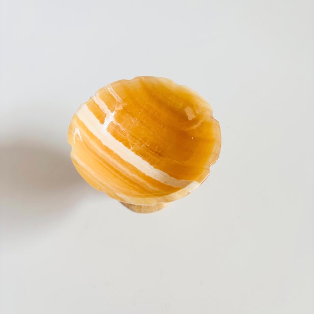 Contemporary Small Vintage Alabaster Bowl on Pedestal Base For Sale - Image 3 of 7