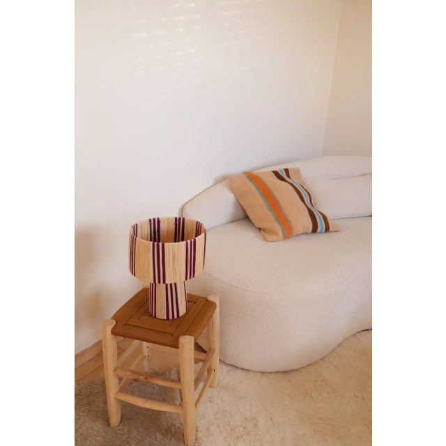 Handmade Purple Striped Raffia Table Lamp - Boho Style For Sale - Image 6 of 7
